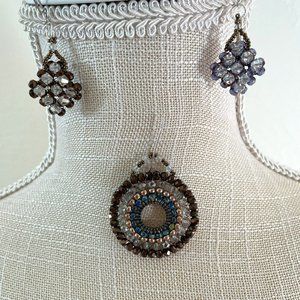 Hand Beaded Pendant and Earrings w/ Miyuki Stones